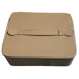 Rectangular Jewelry Organizer Mirror  Tan 9"x7"x3" Travel Case 6.5"x4"x2.5"